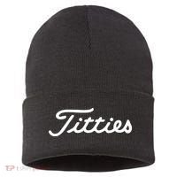 Titties Golf Bachelor Party Funny Golfing Gift Parody Sustainable Knit Beanie thumb 0
