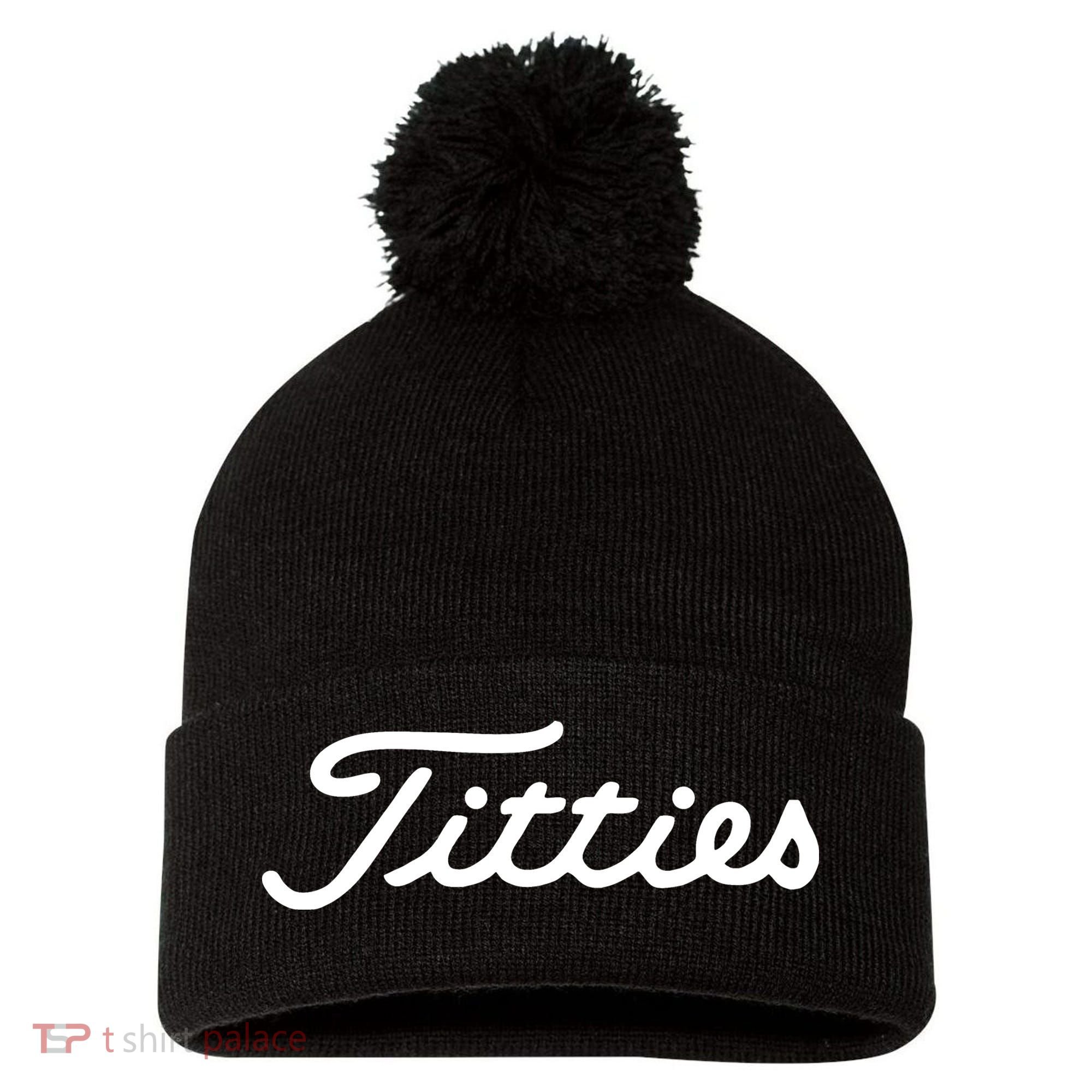 Titties Golf Bachelor Party Funny Golfing Gift Parody Pom Pom 12in Knit Beanie