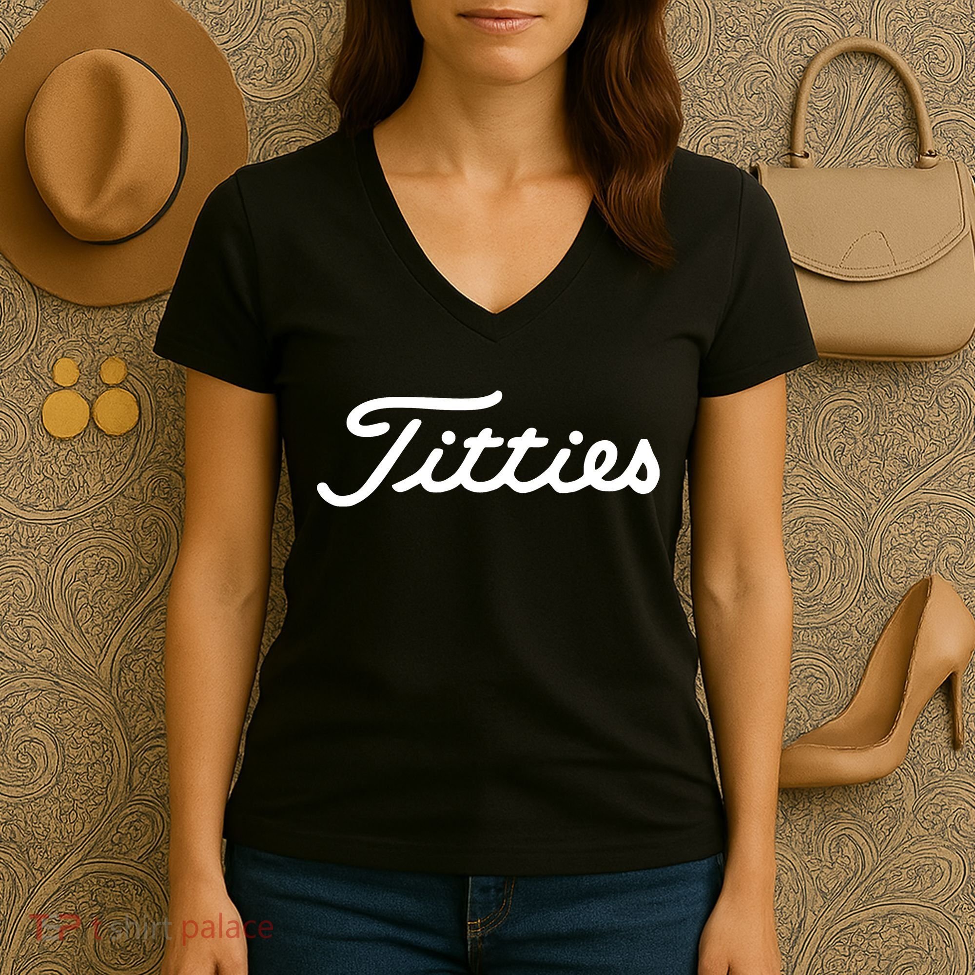 Titties Golf Bachelor Party Funny Golfing Gift Parody Women's V-Neck T-Shirt