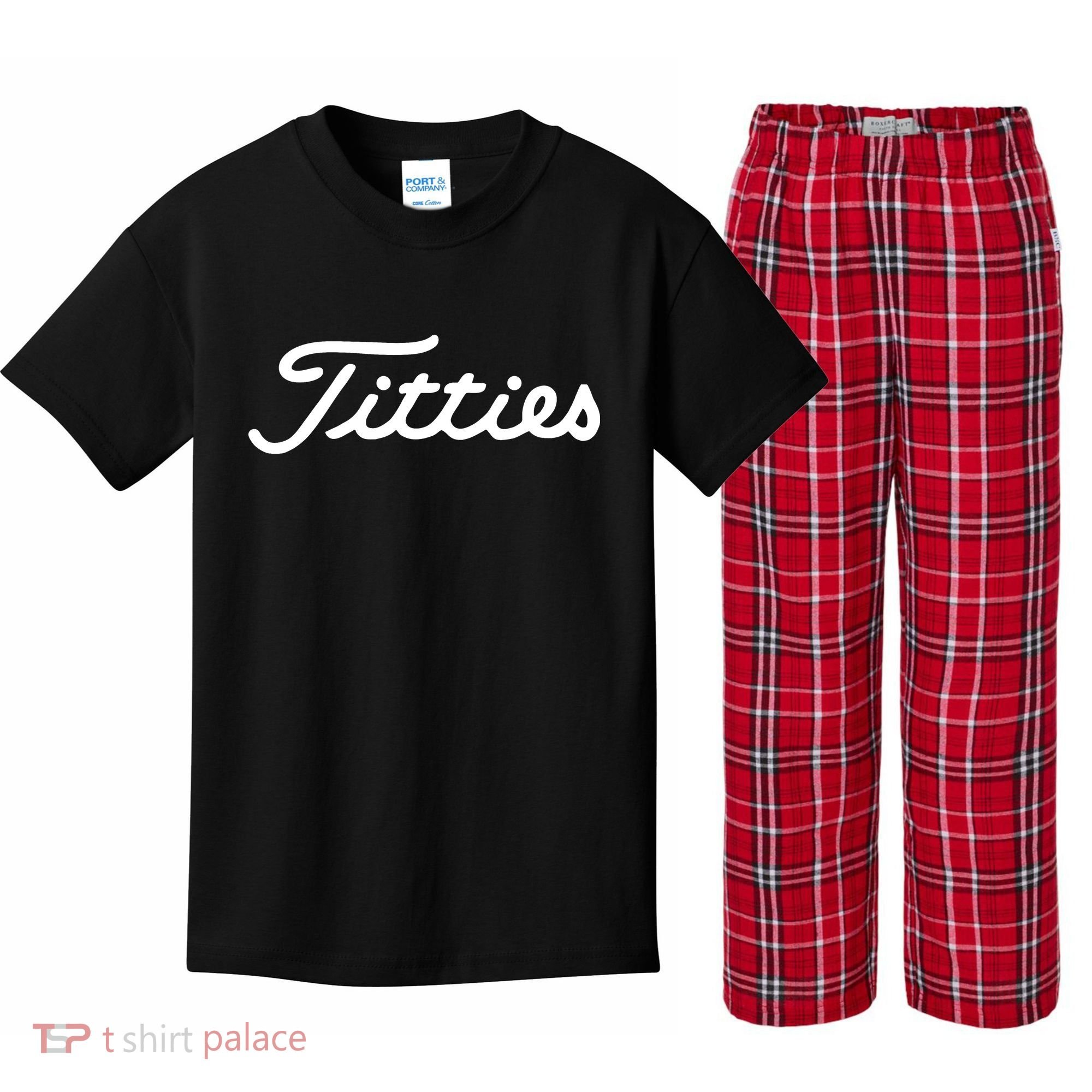 Titties Golf Bachelor Party Funny Golfing Gift Parody Kids Plaid Pajama Set
