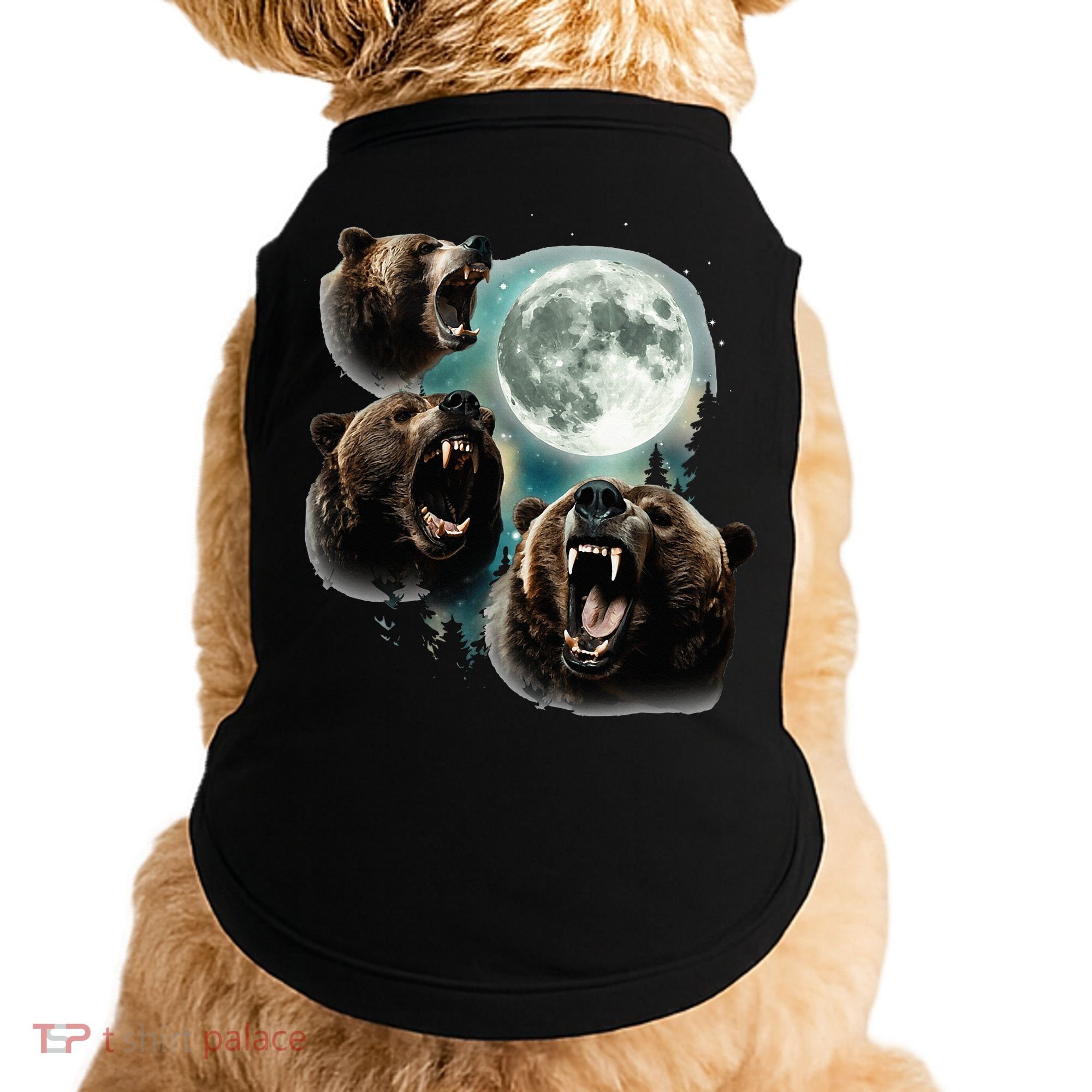 Three Grizzly Bears Howl At Moon Starry Mountain Forest Bear Doggie Tank