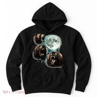 Three Grizzly Bears Howl At Moon Starry Mountain Forest Bear Hoodie thumb 0