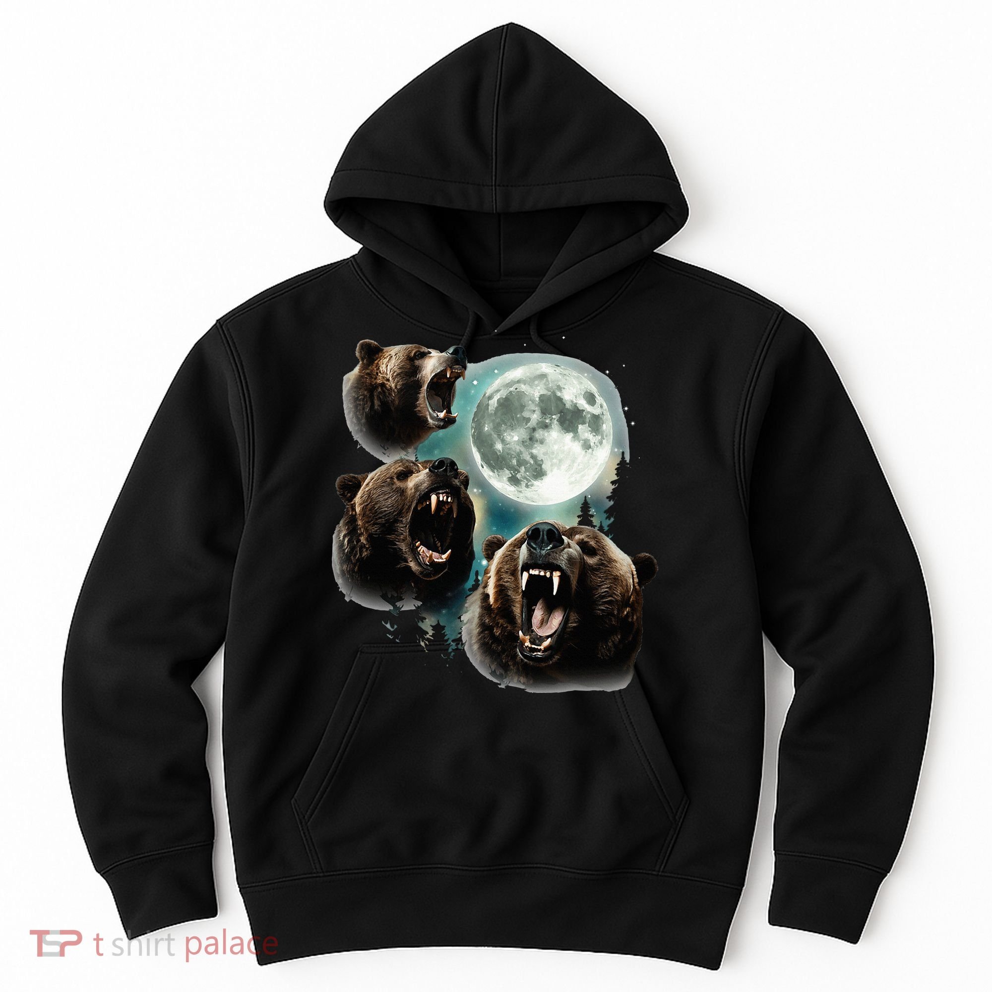 Three Grizzly Bears Howl At Moon Starry Mountain Forest Bear Hoodie