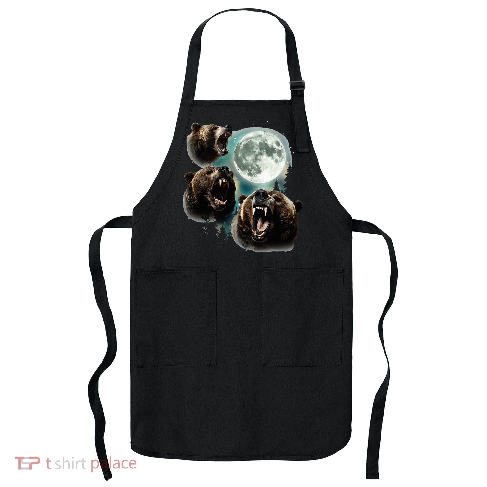 Three Grizzly Bears Howl At Moon Starry Mountain Forest Bear Apron