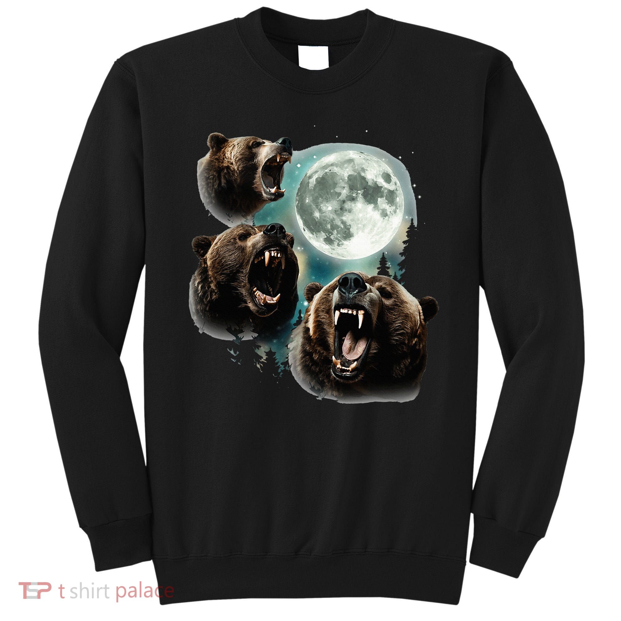 Three Grizzly Bears Howl At Moon Starry Mountain Forest Bear Sweatshirt