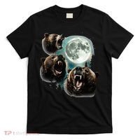 Three Grizzly Bears Howl At Moon Starry Mountain Forest Bear T-Shirt thumb 0