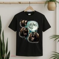Three Grizzly Bears Howl At Moon Starry Mountain Forest Bear T-Shirt thumb 2