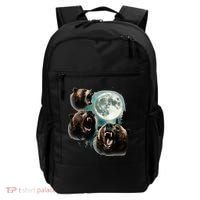 Three Grizzly Bears Howl At Moon Starry Mountain Forest Bear Backpack thumb 0
