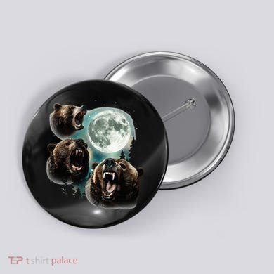 Three Grizzly Bears Howl At Moon Starry Mountain Forest Bear Button