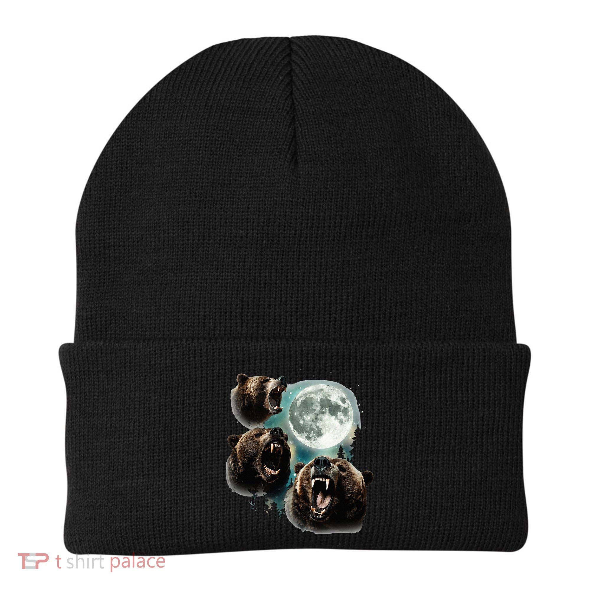 Three Grizzly Bears Howl At Moon Starry Mountain Forest Bear Beanie