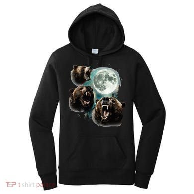 Three Grizzly Bears Howl At Moon Starry Mountain Forest Bear Women's Hoodie