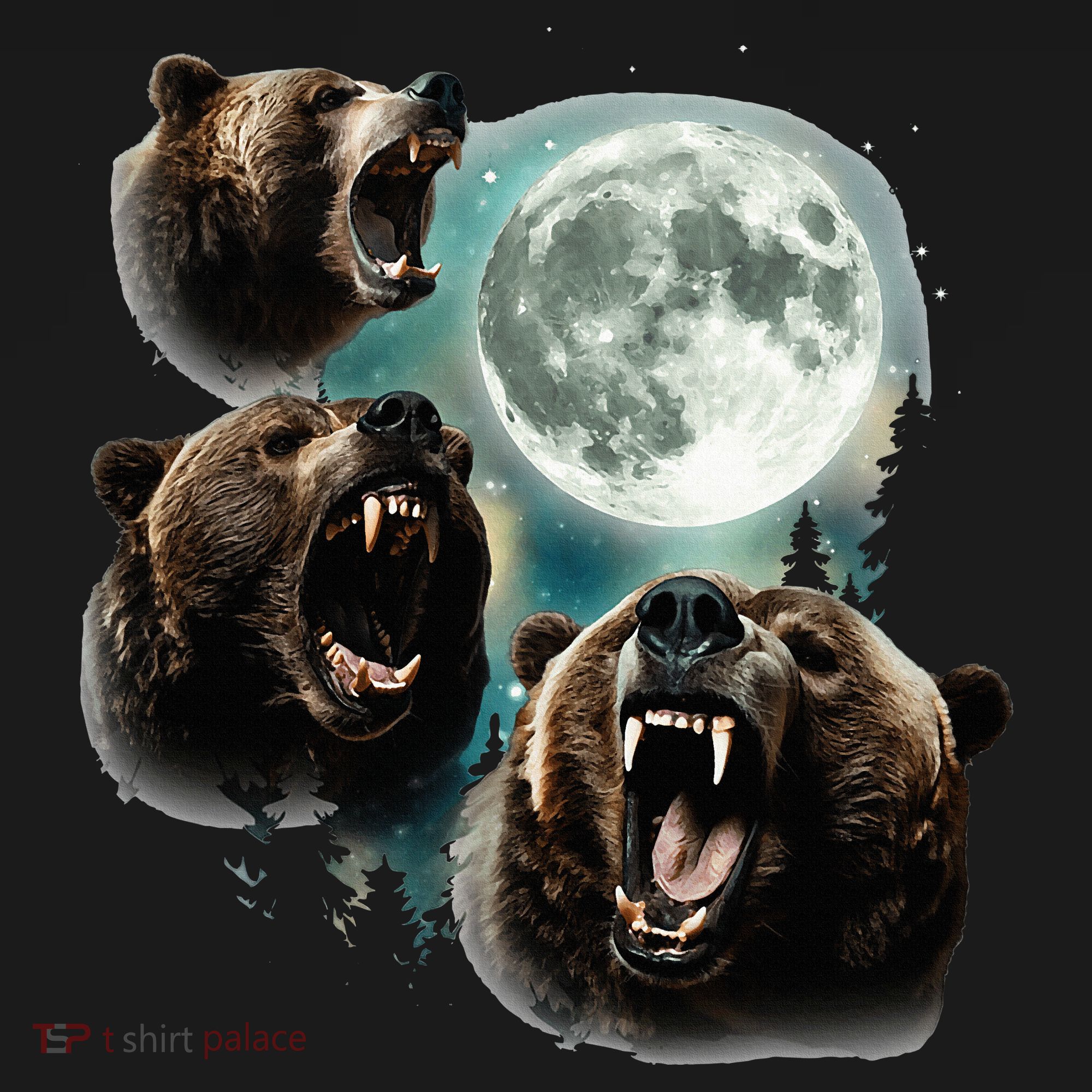Three Grizzly Bears Howl At Moon Starry Mountain Forest Bear Women's Hoodie