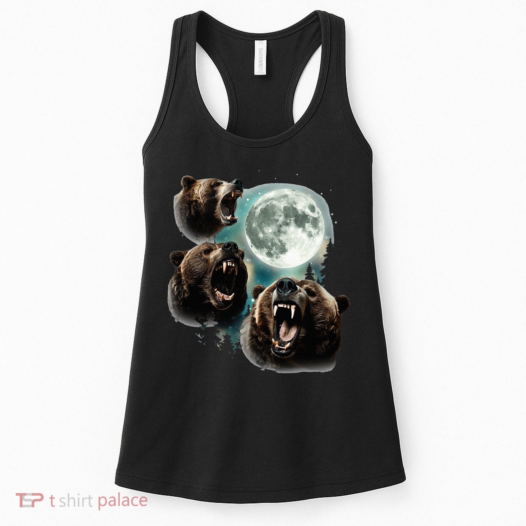 Three Grizzly Bears Howl At Moon Starry Mountain Forest Bear Women's Tank Top