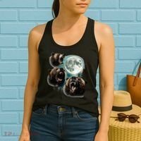 Three Grizzly Bears Howl At Moon Starry Mountain Forest Bear Women's Tank Top thumb 2