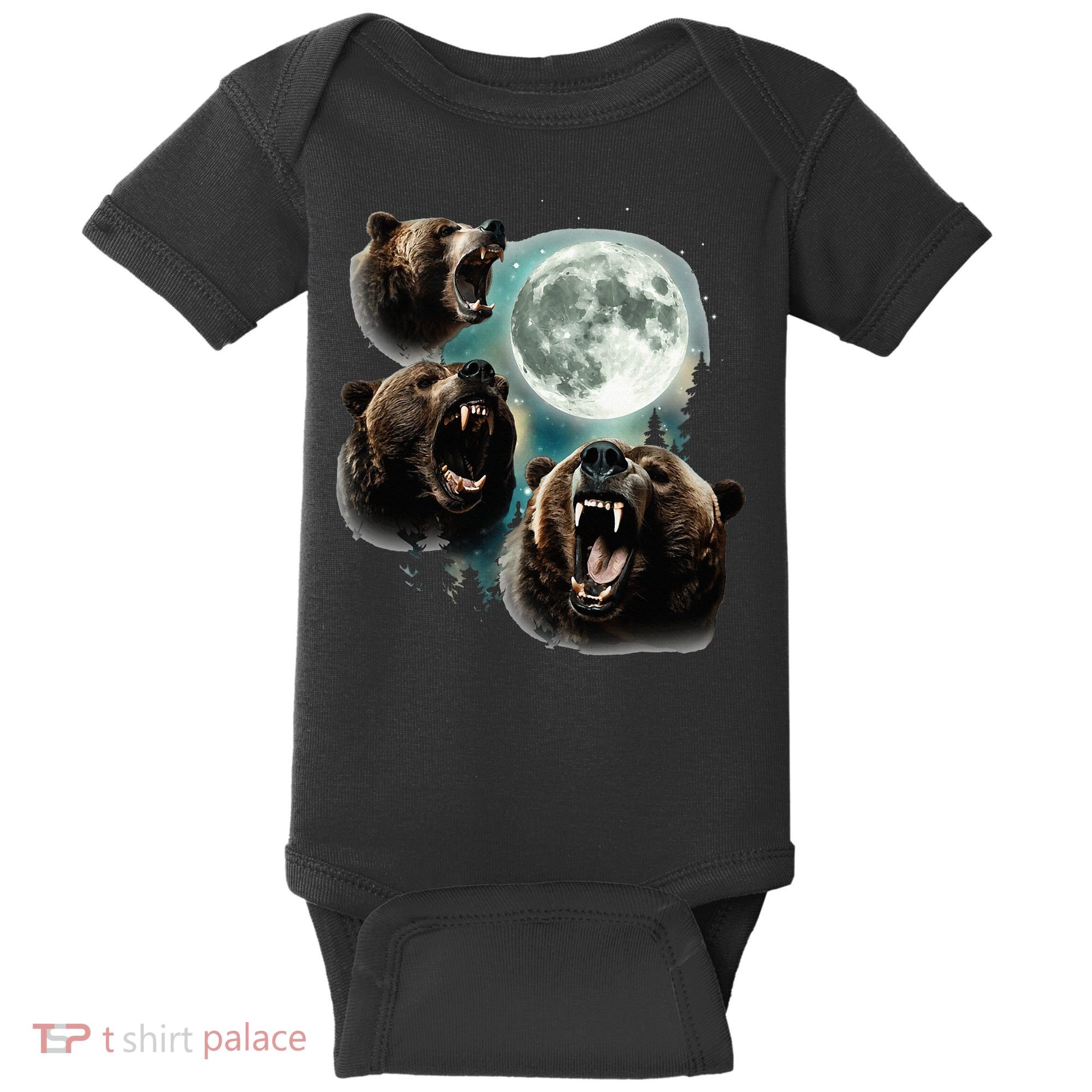 Three Grizzly Bears Howl At Moon Starry Mountain Forest Bear Baby Bodysuit