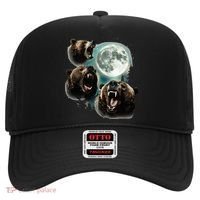 Three Grizzly Bears Howl At Moon Starry Mountain Forest Bear Hat thumb 0