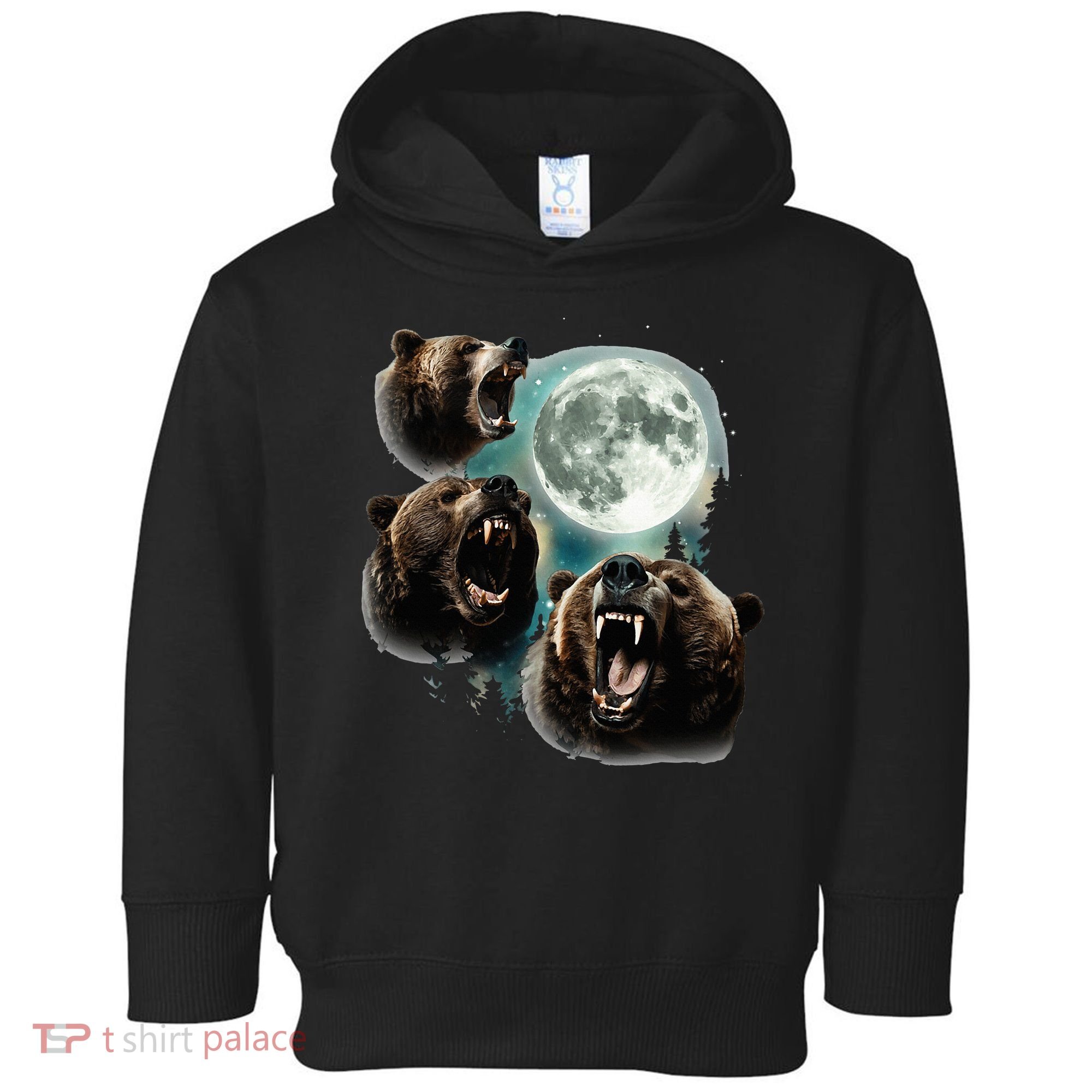 Three Grizzly Bears Howl At Moon Starry Mountain Forest Bear Toddler Hoodie