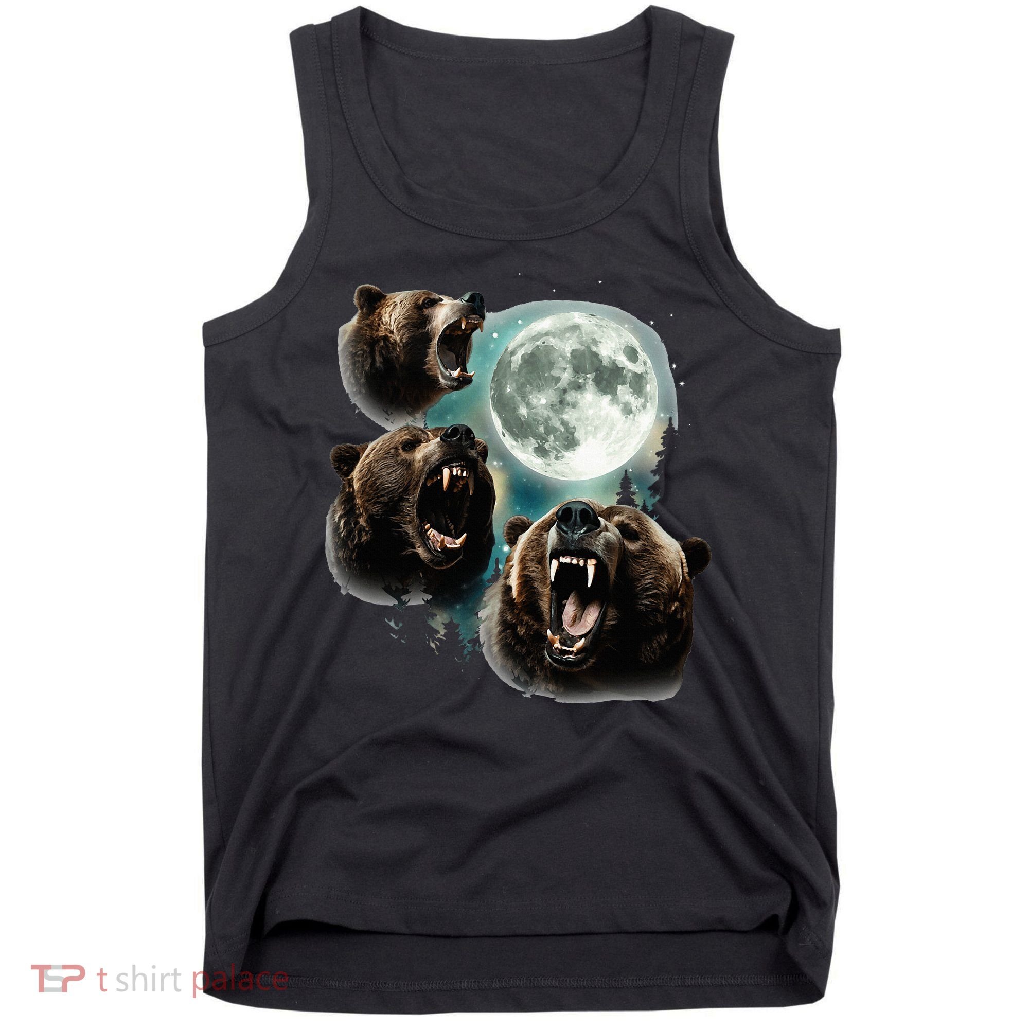 Three Grizzly Bears Howl At Moon Starry Mountain Forest Bear Tank Top