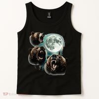Three Grizzly Bears Howl At Moon Starry Mountain Forest Bear Tank Top thumb 2