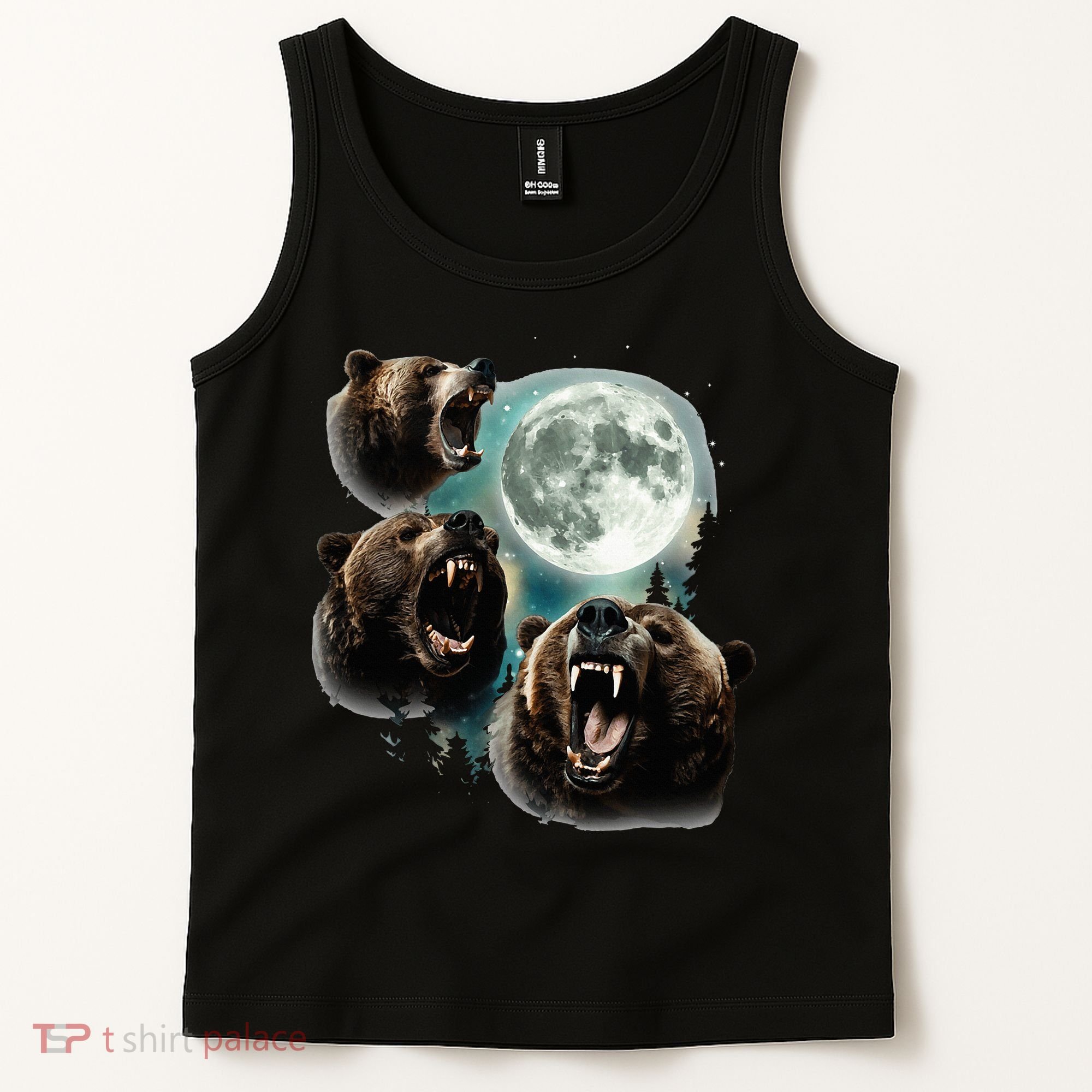 Three Grizzly Bears Howl At Moon Starry Mountain Forest Bear Tank Top