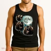 Three Grizzly Bears Howl At Moon Starry Mountain Forest Bear Tank Top thumb 3