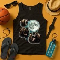 Three Grizzly Bears Howl At Moon Starry Mountain Forest Bear Tank Top thumb 4