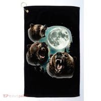 Three Grizzly Bears Howl At Moon Starry Mountain Forest Bear Golf Towel thumb 0
