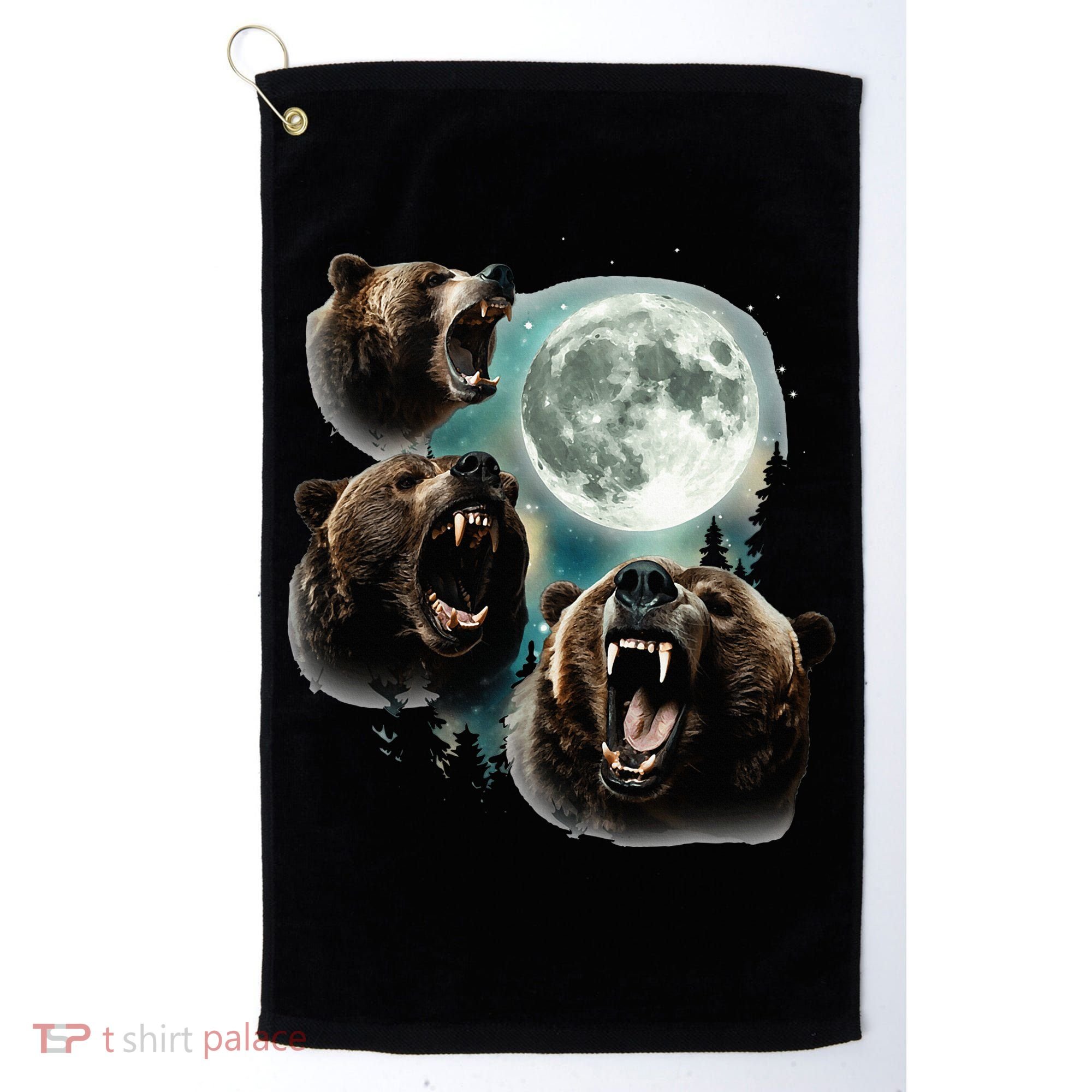 Three Grizzly Bears Howl At Moon Starry Mountain Forest Bear Golf Towel