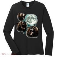 Three Grizzly Bears Howl At Moon Starry Mountain Forest Bear Women's Long Sleeve Shirt thumb 0
