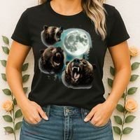 Three Grizzly Bears Howl At Moon Starry Mountain Forest Bear Women's T-Shirt thumb 2