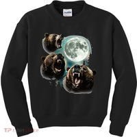 Three Grizzly Bears Howl At Moon Starry Mountain Forest Bear Kids Sweatshirt thumb 0