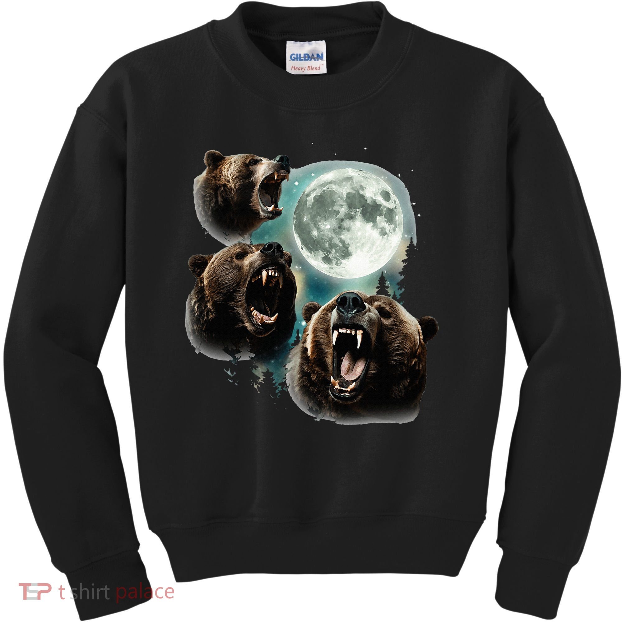 Three Grizzly Bears Howl At Moon Starry Mountain Forest Bear Kids Sweatshirt