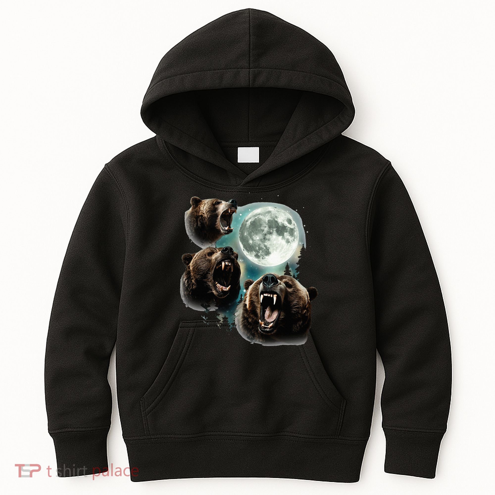 Three Grizzly Bears Howl At Moon Starry Mountain Forest Bear Kids Hoodie