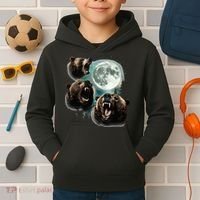Three Grizzly Bears Howl At Moon Starry Mountain Forest Bear Kids Hoodie thumb 2