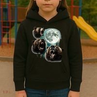 Three Grizzly Bears Howl At Moon Starry Mountain Forest Bear Kids Hoodie thumb 3