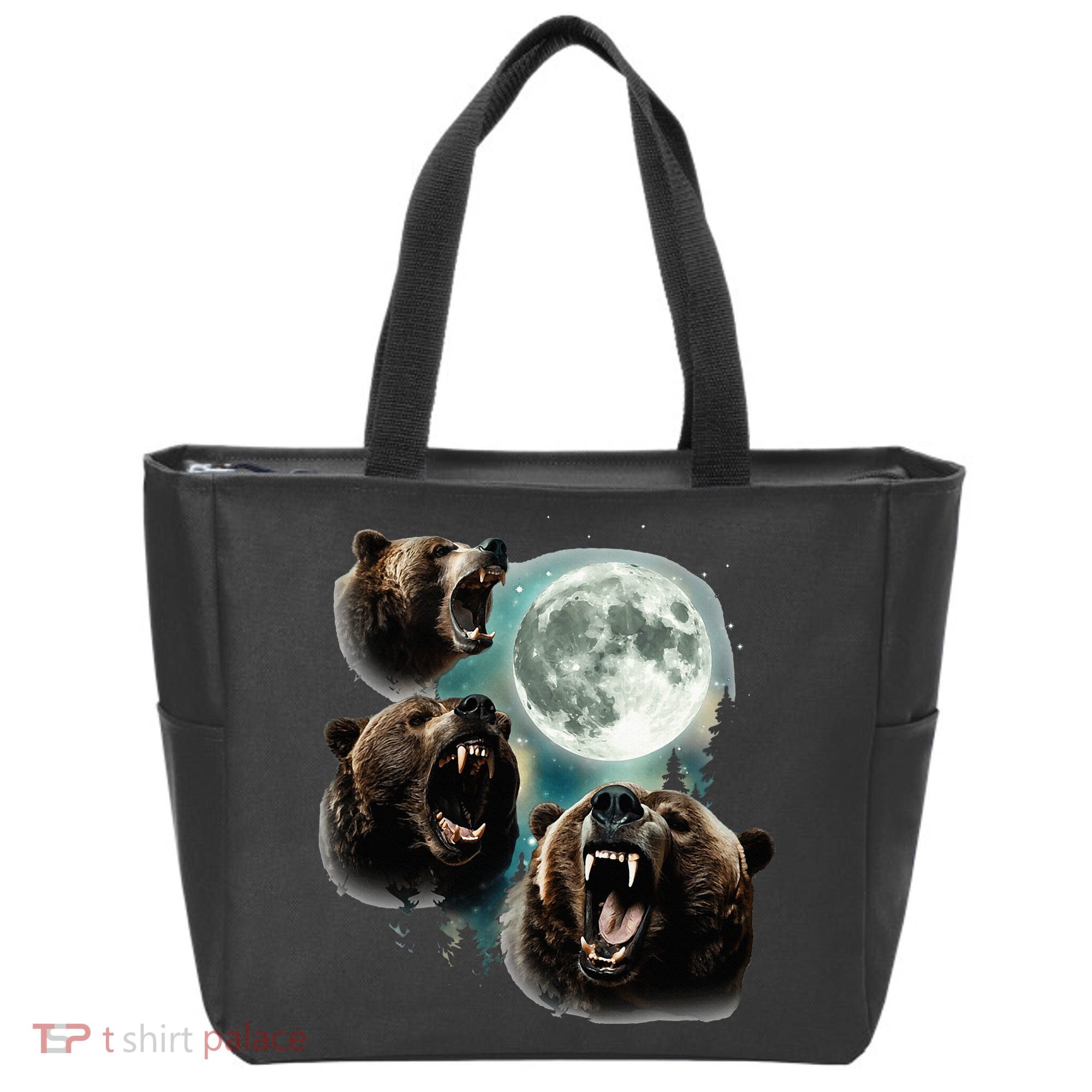 Three Grizzly Bears Howl At Moon Starry Mountain Forest Bear Tote Bag