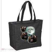Three Grizzly Bears Howl At Moon Starry Mountain Forest Bear Tote Bag thumb 2