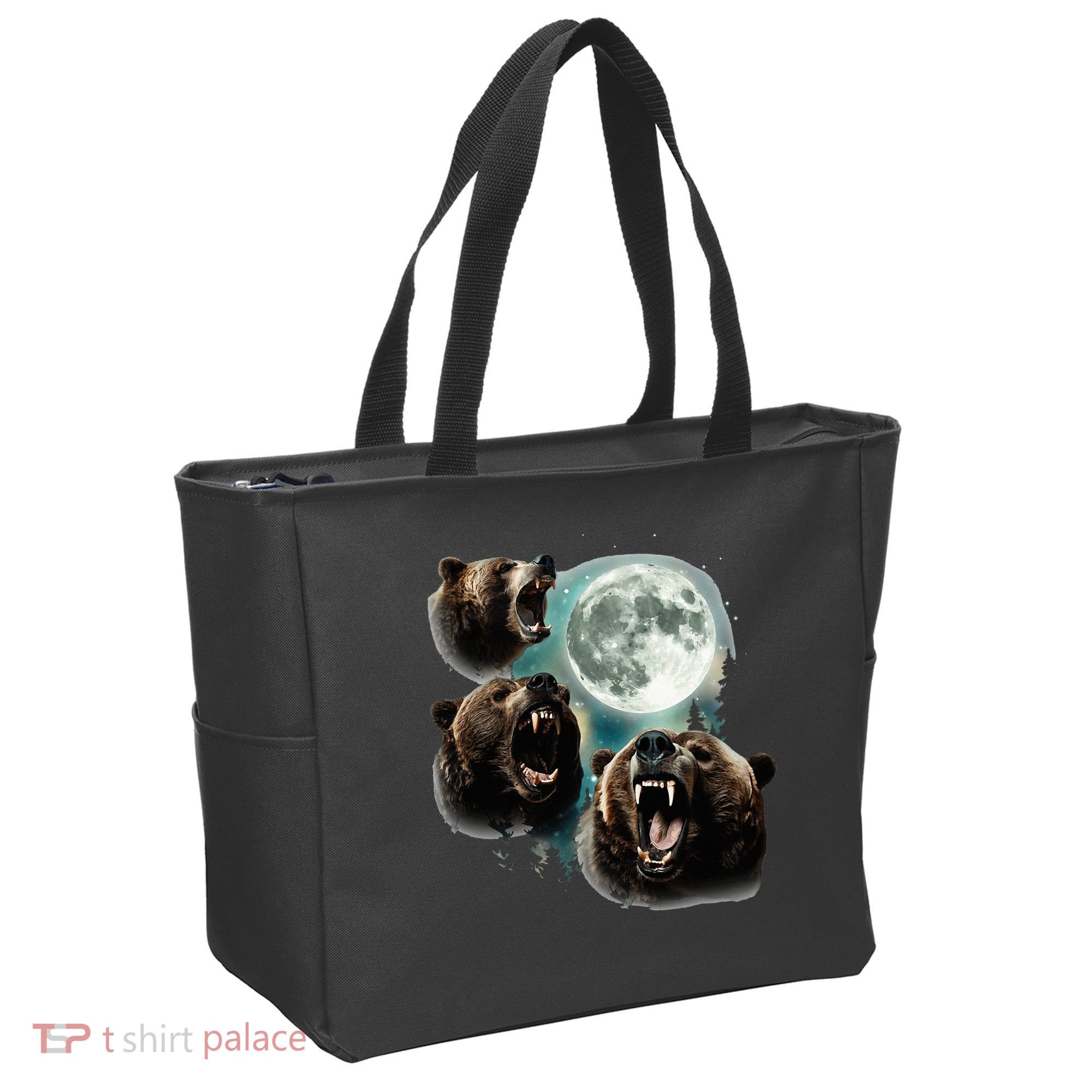 Three Grizzly Bears Howl At Moon Starry Mountain Forest Bear Tote Bag