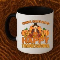 Thankful Grateful Blessed Happy Thanksgiving Turkey Coffee Mug thumb 2