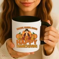 Thankful Grateful Blessed Happy Thanksgiving Turkey Coffee Mug thumb 3