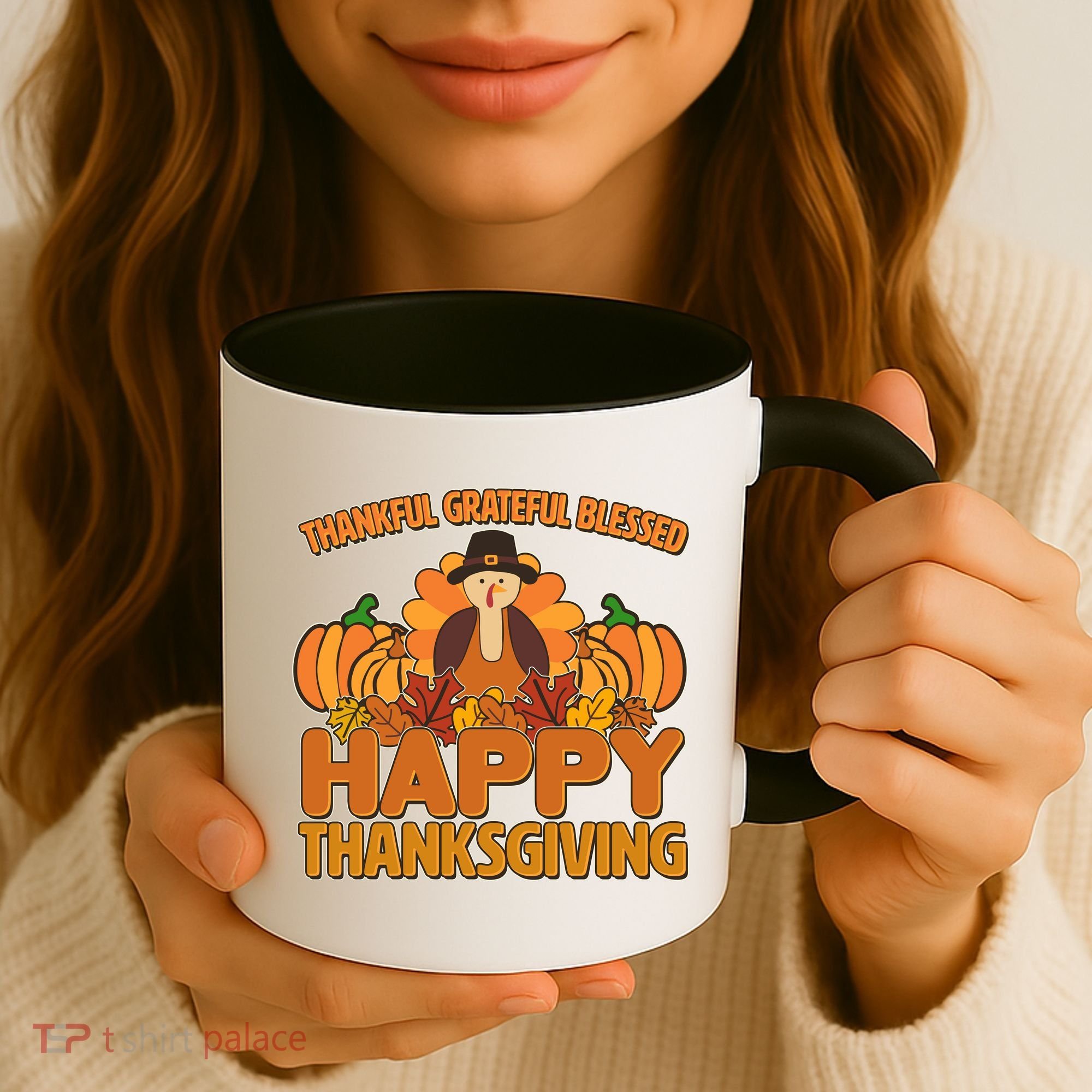 Thankful Grateful Blessed Happy Thanksgiving Turkey Coffee Mug