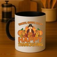Thankful Grateful Blessed Happy Thanksgiving Turkey Coffee Mug thumb 4