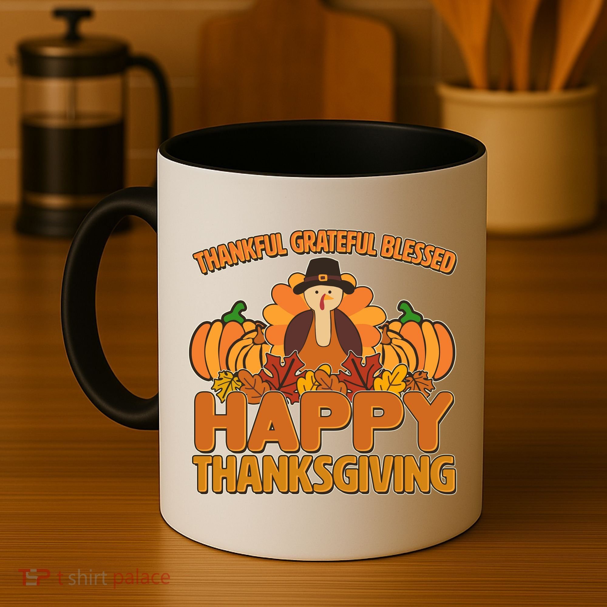 Thankful Grateful Blessed Happy Thanksgiving Turkey Coffee Mug