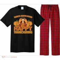 Thankful Grateful Blessed Happy Thanksgiving Turkey Pajama Set thumb 0