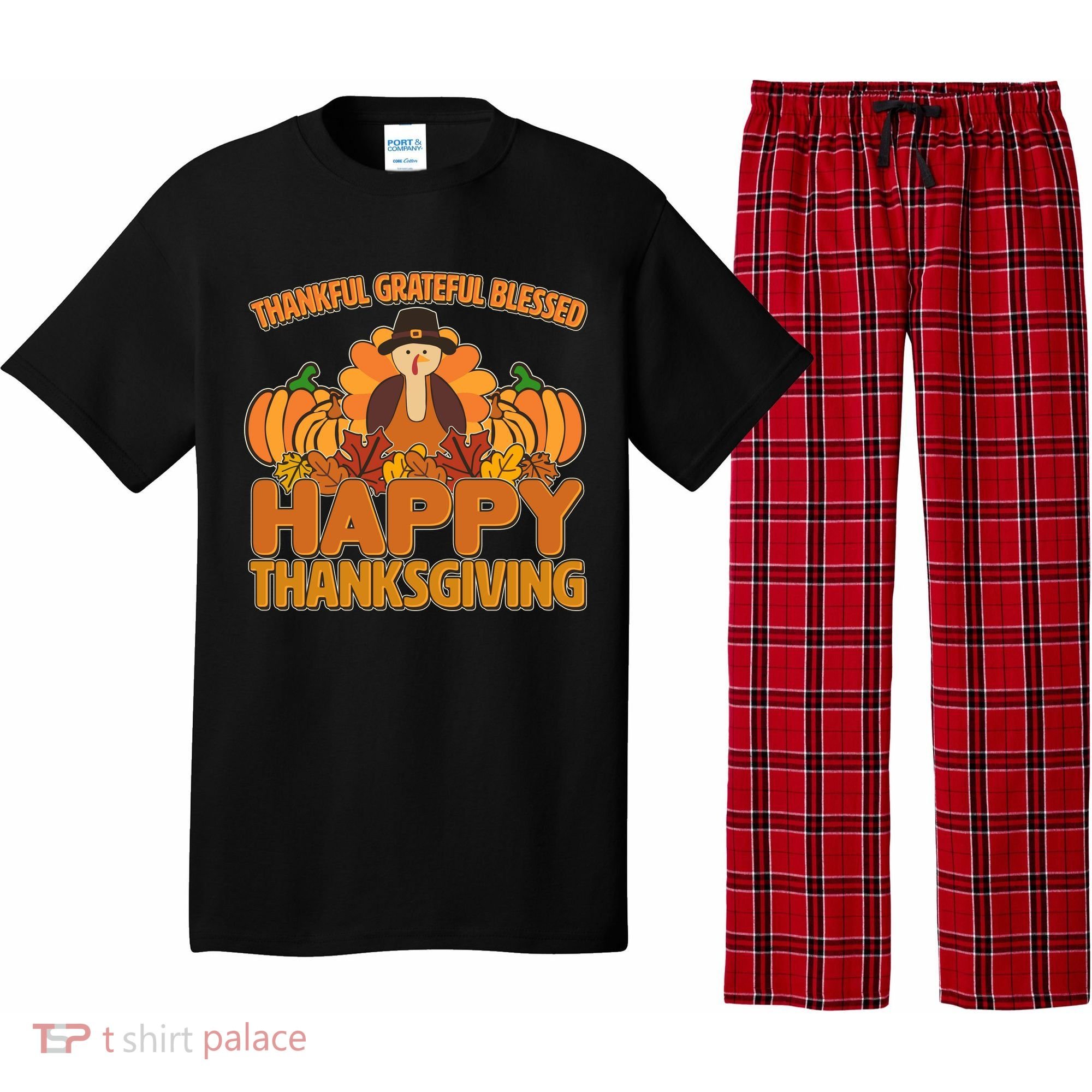 Thankful Grateful Blessed Happy Thanksgiving Turkey Pajama Set