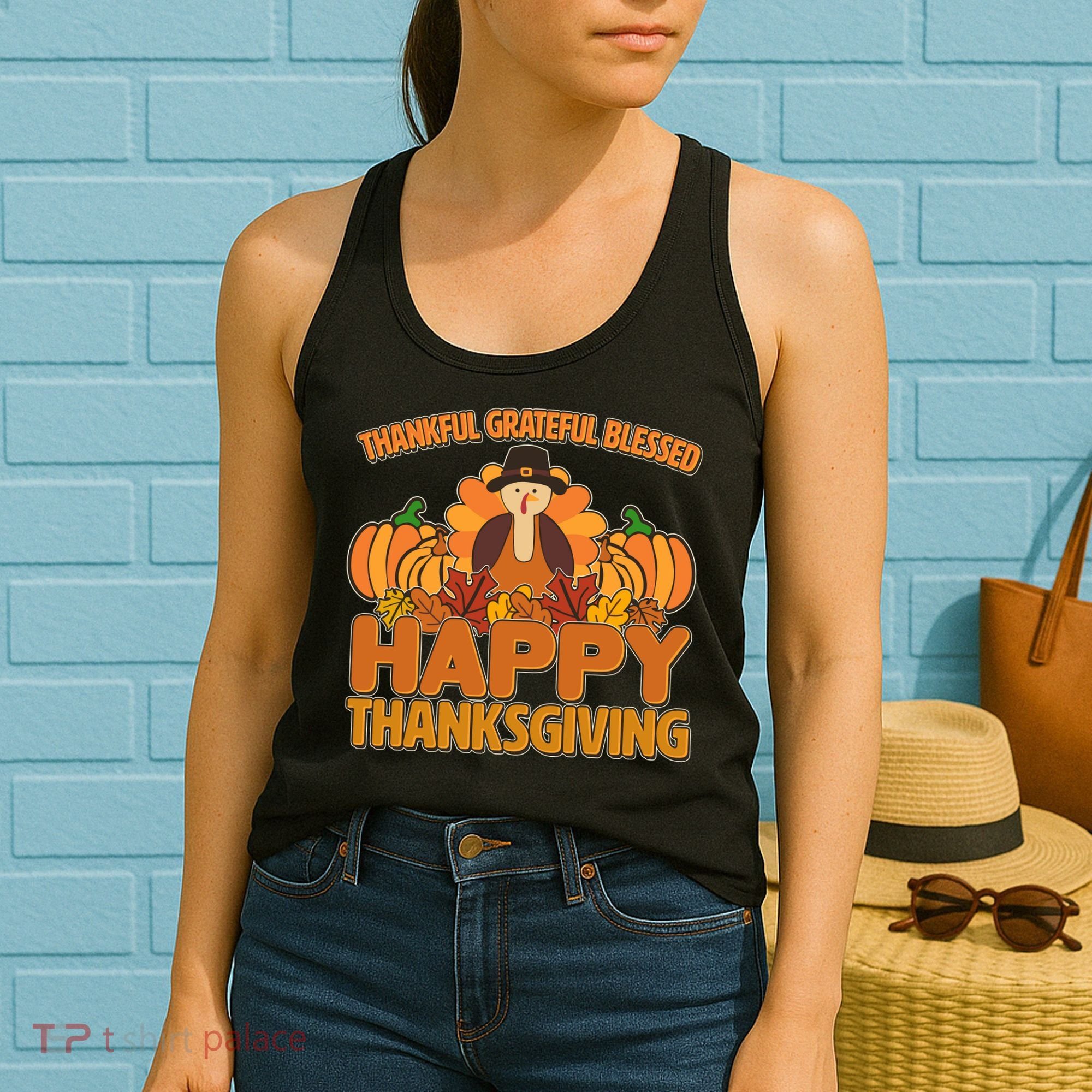Thankful Grateful Blessed Happy Thanksgiving Turkey Women's Tank Top