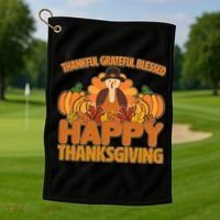 Thankful Grateful Blessed Happy Thanksgiving Turkey Golf Towel thumb 1