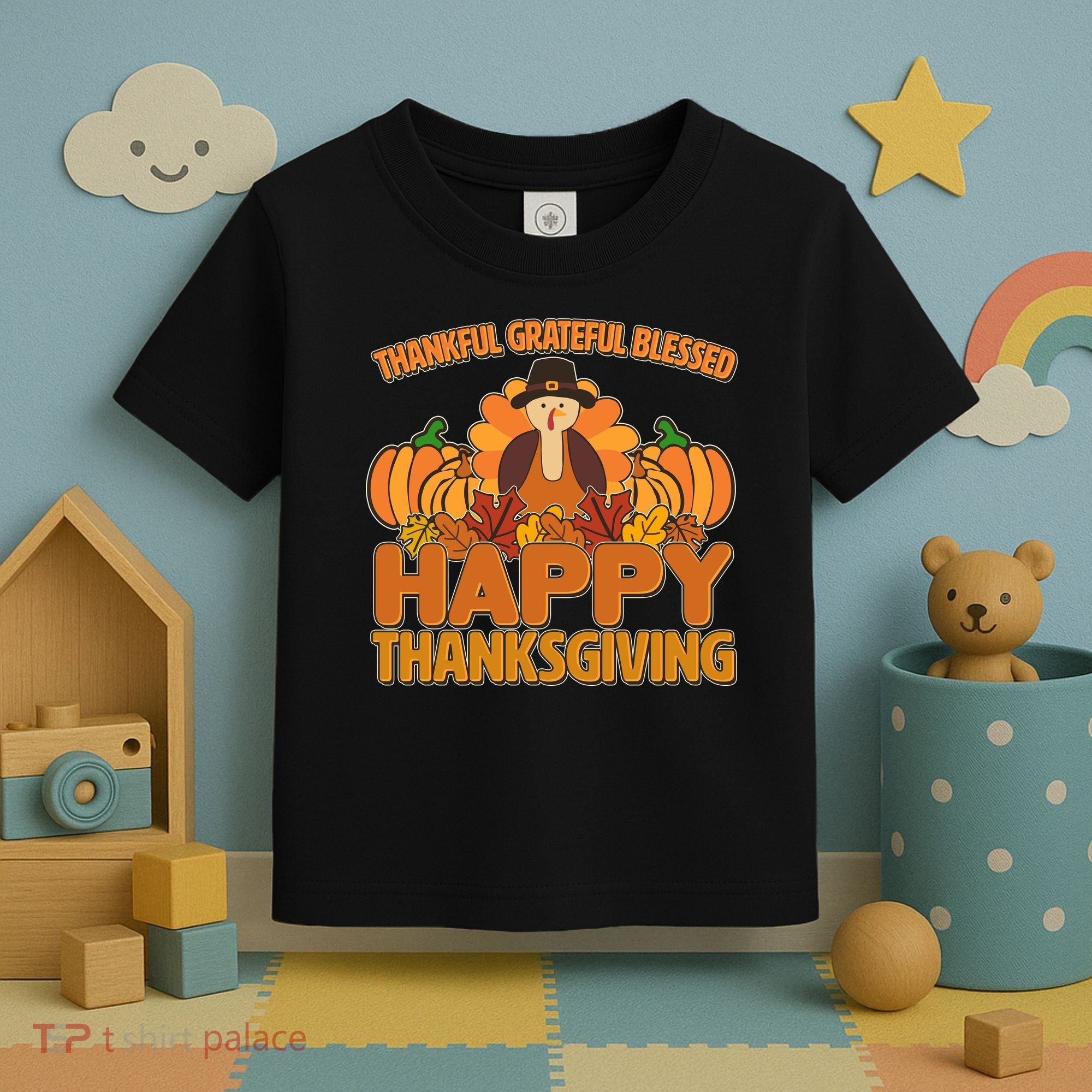 Thankful Grateful Blessed Happy Thanksgiving Turkey Toddler T-Shirt