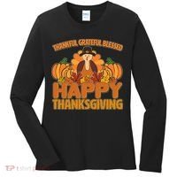 Thankful Grateful Blessed Happy Thanksgiving Turkey Women's Long Sleeve Shirt thumb 0