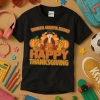 Thankful Grateful Blessed Happy Thanksgiving Turkey Kids T-Shirt thumb 3